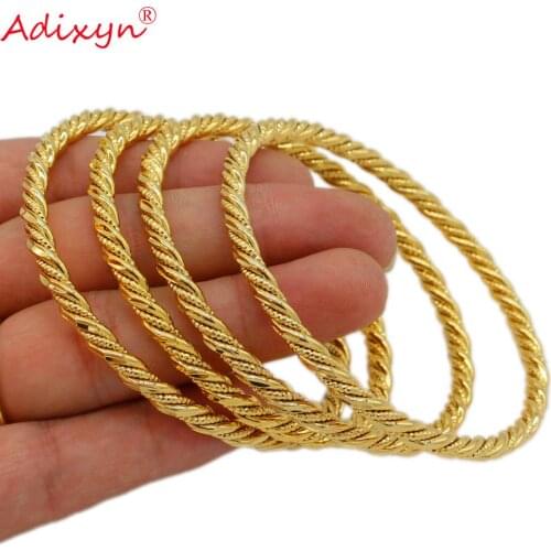 Adixyn Fashion Luxury Twisted Bangle Gold Color Bangle Bracelet Jewelry Ethiopian African Dubai Lady Party Wedding Gifts N071038