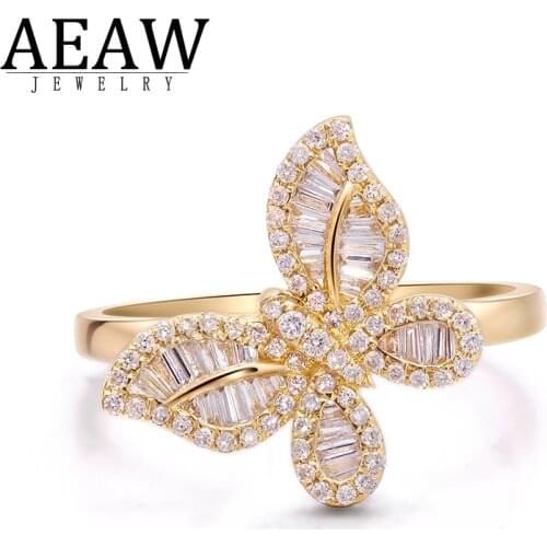 AEAW Fashion Jewellery Real 0.4ctw Natural Diamond Wedding Rings 18k White Gold Light Luxury Full Butterfly Gift for Women