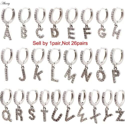 Alisouy 2pcs Steel Color Letters A-Z Dangle Hoop Earrings HipHop Punk Earrings For Women Men Brincos Trend piercing Jewelry