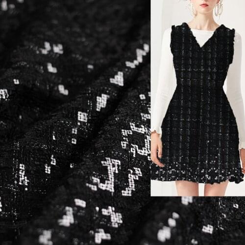 White Waxberry France Tweed Black Plaid Sequins Fabric Garment Material Autumn Women Coat Skirt DIY Sewing Cloth Freeshipping