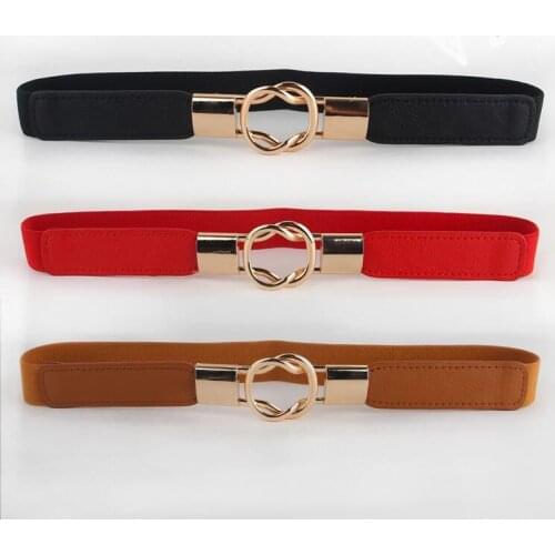 Free Shipping Fashion womens belt elastic waistband gold circle buckle small belts red thin cummerbund woman belt strap brown