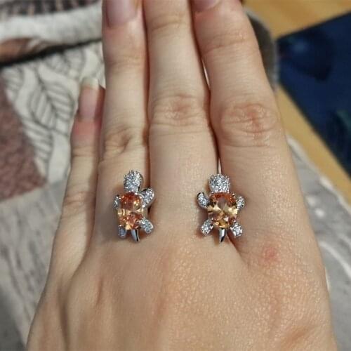 Champagne Crystal Stone Turtle Earrings Female Luxury Multicolor Oval Zircon Stud Earrings For Women Boho Silver Color Earrings