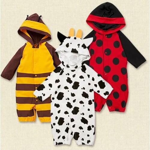 Hooded Romper Cotton Baby Kids Jumpsuit Clothing Autumn Cute Infant Cartoon Animal Print Outfit Newborn Boys Girls Clothes
