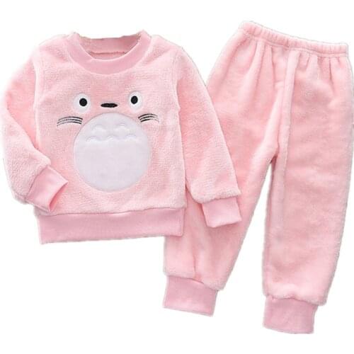 Totoro Flannel pajamas Children Clothing Sets Autumn Winter Baby Girls Clothes sleepwear Kids Tracksuit Suits Toddler Boys 1-6Y