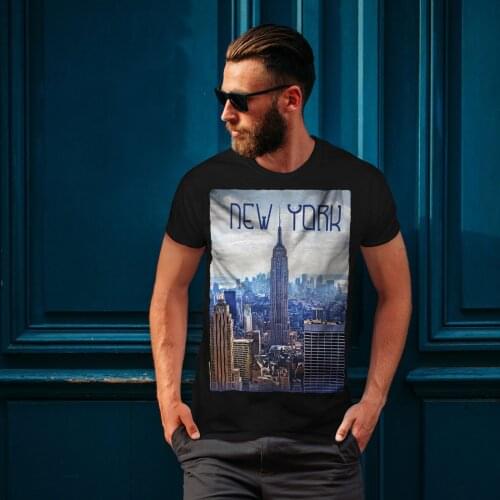 New York Skyscraper Graphic Design Printed T-Shirt. Summer Cotton Short Sleeve O-Neck Mens T Shirt New S-3XL