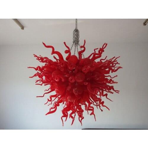 Chinese Red Color LED light Source Chihuly Style Murano Glass Chandeliers Chain Chandelier Light Fixture