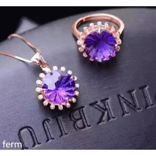 KJJEAXCMY boutique jewels 925 pure silver inlaid with natural fireworks amethyst pendant necklace ring set new style dress chrys