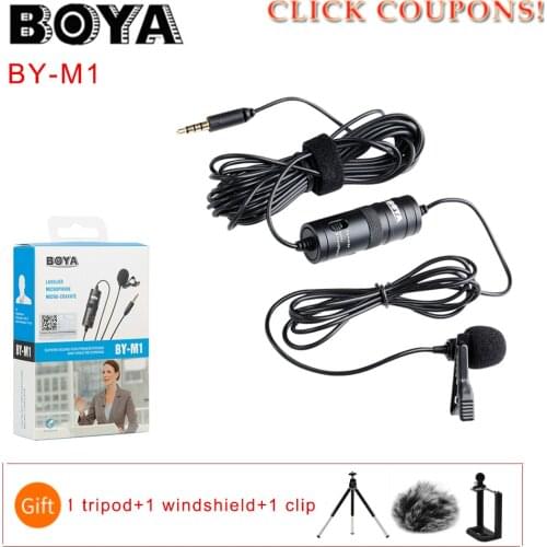 Microphone BOYA BY-M1 6m Clip-on Lavalier Mini Audio 3.5mm Collar Condenser Lapel Mic for recording Canon / iPhone DSLR Cameras
