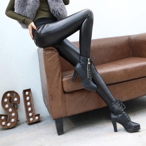 Plus Size 7XL Women Black Leggings Sexy High Waist Elastic Pu Leather Skinny Pants Shiny Wet Look Metallic Latex Leggings Y159