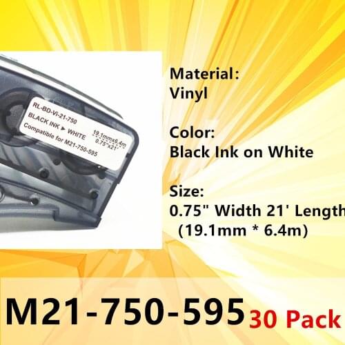 30PK bmp21 Label Tape M21 750 595 Black on White For BMP21-PLUS IDPAL LABPAL Label Printer BMP-21 LAB