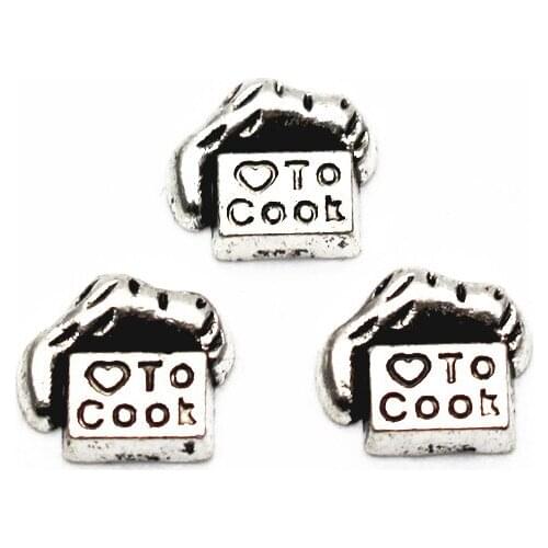 Hot Sale 10pcs/lot Metal I Love Cook Floating Charms For Living Glass Floating Lockets Women Necklace DIY Jewelry