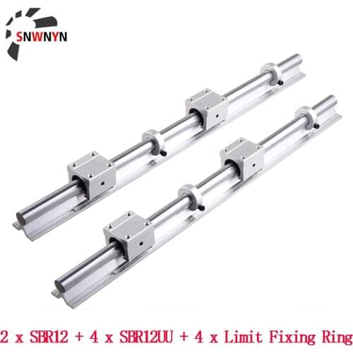 2pcs SBR12 Linear Guide Rail Fully Supported +4pcs SBR12UU Bearing Block +4pcs Limit Fixing Ring 300 500 600 800 1000mm CNC Part