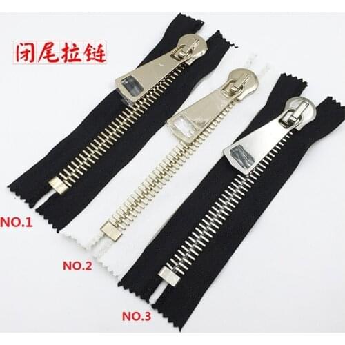 Size15 metal pocket zipper 25cm 40pcs copper teeth for diy handbags jacket coat black white tape with silver/light gold teeth