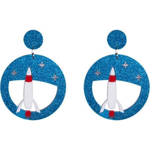 Cute Big Acrylic Circle Drop Earring for Women Fashion Jewelry Round Hollow Rockets Cat Penguin Animal Dangle Earrings Jewelry