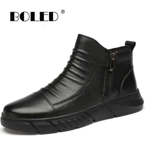 Plus Size Men Winter Shoes Plush Warm Snow Boots Outdoor Natural Leather Men Boots Outdoor Waterproof Ankle Boots