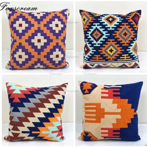 Embroideried Cushion Cover Home Decor Embroidered Cushion Cover Kilim Geometric Canvas Cotton Square Embroidery Pillow Cover