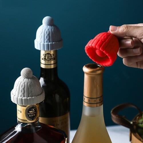 New Cute Silicone Beanie Wine Stopper Creative Food Grade Silicone Champagne Bottle Cap Home Christmas Decor Supplies Bar Tools