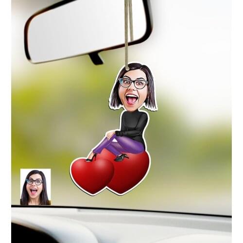Personalized Women 'S Caricature Of Wood Car Rearview Mirror Süsü-2