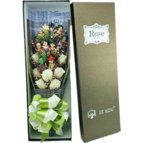 Hand Made Plastic Anime Action Figure Toys With Artificial Soap Flowers Bouquet Gift Box Valentine Christmas Graduation Gifts