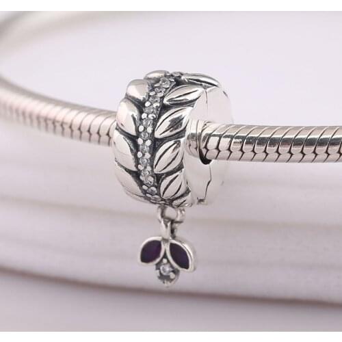 Authentic S925 Silver Enamel Grains Of Energy With Crystal Clip Stopper Charm for Women Bracelet Bangle DIY Jewelry