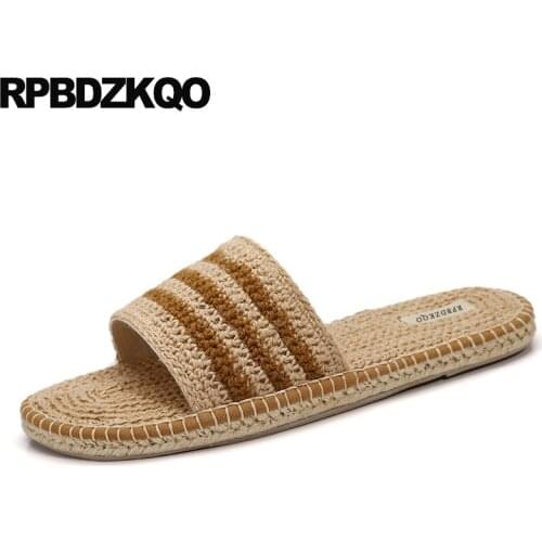 Casual Fashion Designer Slippers Fisherman Brown Mens Sandals 2018 Summer Outdoor Espadrilles Shoes Woven Slip On Rope Slides