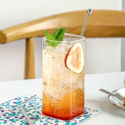 Straight Square Glass Cup Cold Drink Creative Ice Coffee Cup High Capacity Travel Mug Korea Copas De Vino Drinkware EB5BL