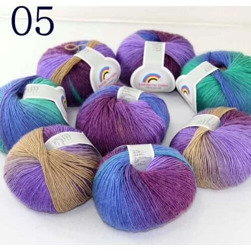 Sale Soft 8X50gr ballCashmere Wool Colorful Rainbow Wrap Shawl DIY Hand Knit Yarn Purple Green Blue Aqua 524-05-8