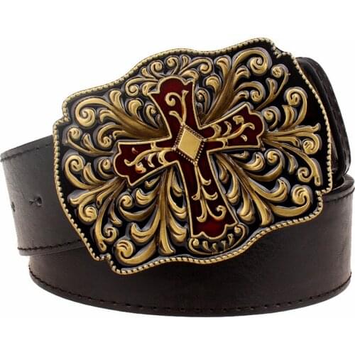 Fashion Punk rock belt Metal buckle hollow retro cross belts Decorative Strap men Leather belt Street hip hop gift for women