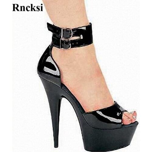 Rncksi New Classics Ankle Strap 15CM High Heel Women Shoes Platforms Pole Dance Shoes Star / Model Shoes Sandals Wedding Shoes