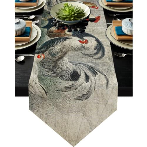 Farm Rooster Chicken Retro Illustration Modern Table Runner Wedding For Party Event Home Decoration Table Mat Decor Accessories