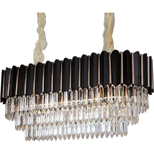 LED Postmodern Round Oval Black Stainless Steel Crystal Chandelier Lighting Lustre Suspension Luminaire Lampen For Dinning Room