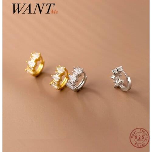 WANTME 925 Sterling Silver Luxury Shiny Zircon Trendy Bohemian Huggie Earrings for Women Chic Wedding Hoop Piercing Jewelry Gift