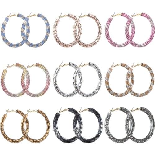 Bling Bling Crystal Hoop Earring Fashion Rainbow Solid Color Rhinestone Round Circle Statement Earring For Women Gift