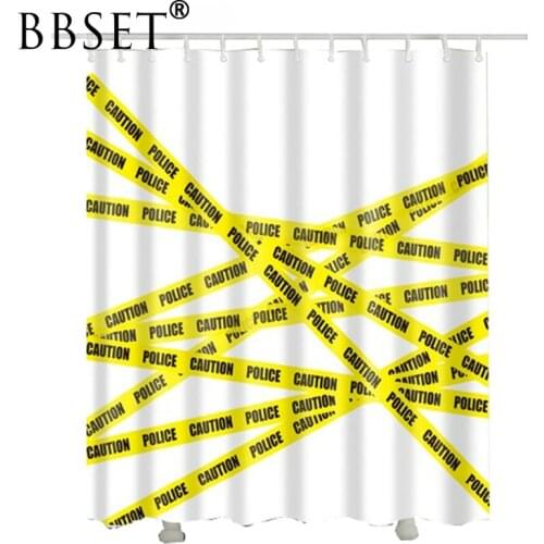 Simple Style Shower Curtain Yellow Police Caution Pattern Waterproof Multi-size Douchegordijn Bathroom Decor with 12 Hooks