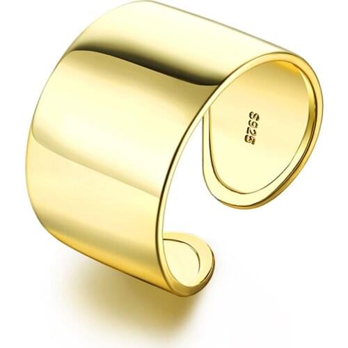 ZEMIOR S925 Sterling Silver Rings For Women Gold Color Adjustable Open Wide Rings Classic Vintage Party Hot Sale Fine Jewelry