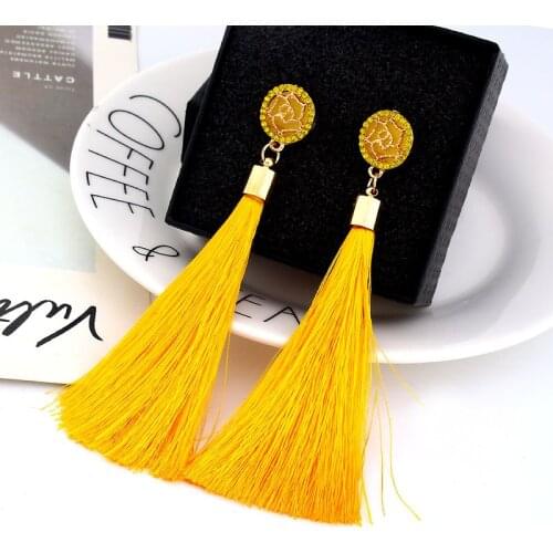 Yellow Crystal Flower Fringe Earings Earing Geometric Long Dangle Tassel Earrings For Women 2019 Fashion Jewelry Oorbellen Gift