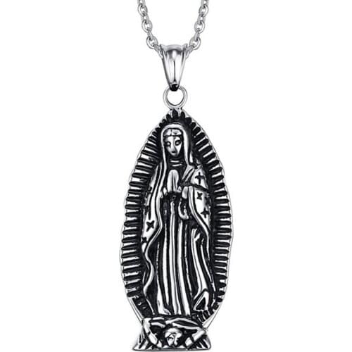 Granny Chic Hip Hop Virgin Mary Necklaces Pendants Silver Color Stainless Steel Chain For Women Christian Jewelry Madonna