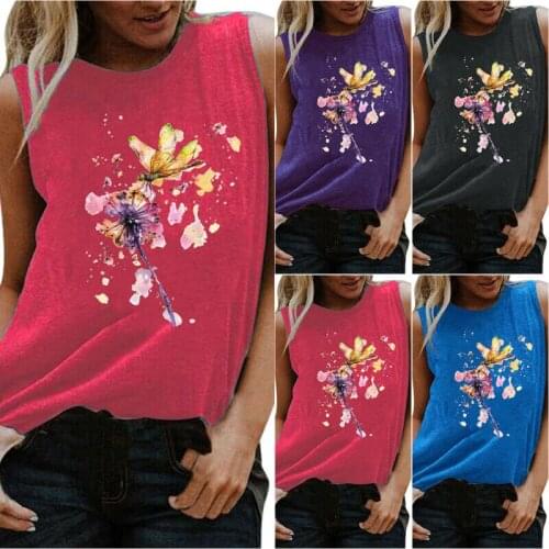 Women Summer Floral Sleeveless Tank Top Ladies Beach T-Shirt Casual Vest Shirt_