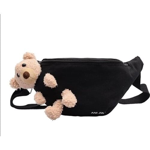Female bag canvas small bag chest bag female 2020 new fashion bear pendant girl messenger bag casual waist bag shoulder bag