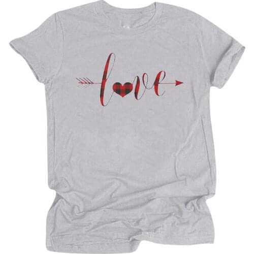 Womens Valentines Day Love Positioning Printed Top Round Neck Short Sleeve Summer Blouses Blouses Gift рубашка женская