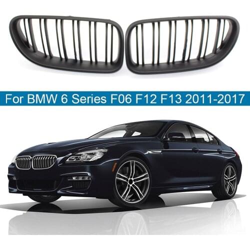 1 Pair Matte Black Double Line Car Front Bumper Hood Kidney Grilles Replacement Grills For BMW 6 Series M6 F06 F12 F13 2011-2017