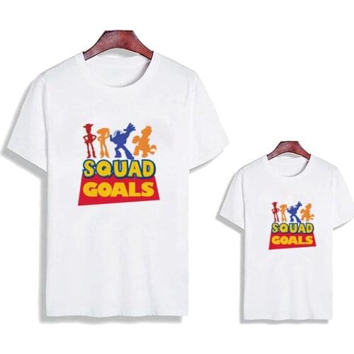 1PC Family Matching T Shirts Squad Goals Letter Printed Toy Story Cartoon Printed Kids Boy Girl Tshirt Family Look Outfits