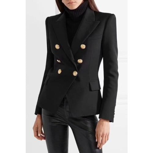 10.18 TOP QUALITY ! Brand Classic Black Twill Double Breasted Blazer With GOLD Embossed Button up Long Sleeved Blazers For Women