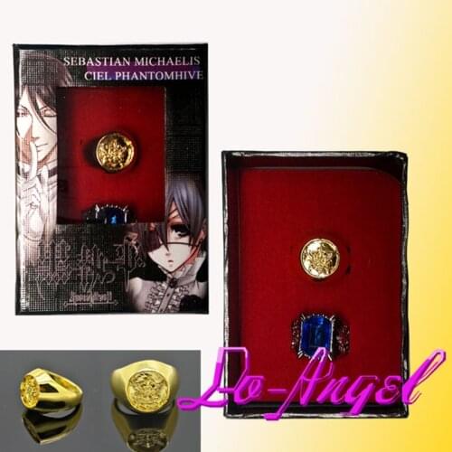Anime Black Butler Kuroshitsuji Ciel Phantomhive Cosplay 2 Rings Set Free Shipping