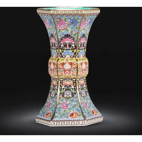 Enamel Qianlong Year of the Qing Dynasty Golden Hexagonal Vase Antique Porcelain Collection of Antique Porcelain