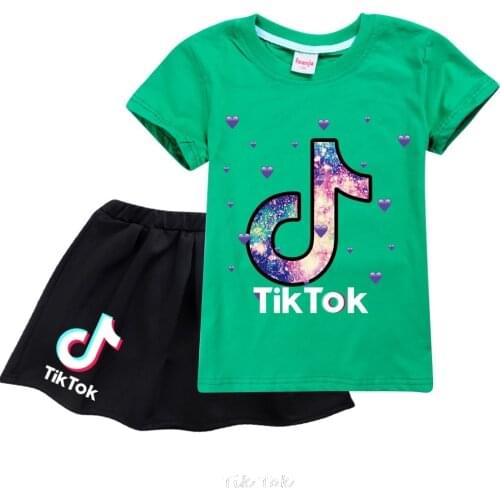 Tik Tok Children Clothes Sets For Baby Girls Fashion Tik Tok Printing T Shirt And Skirt 2 Pcs Clothes Suits Children Clothing