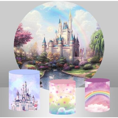 Circle Round Backdrop Baby Shower Princess Castle Photo Background for Kids Birthday Party Decor banner Candy Table Cover
