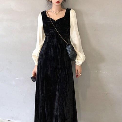 Summer Dresses For Women Party Casual 2021 Vintage Clothes Long Sleeve Strap Tank Black Maxi Dress Harajuku Cottagecore Robe