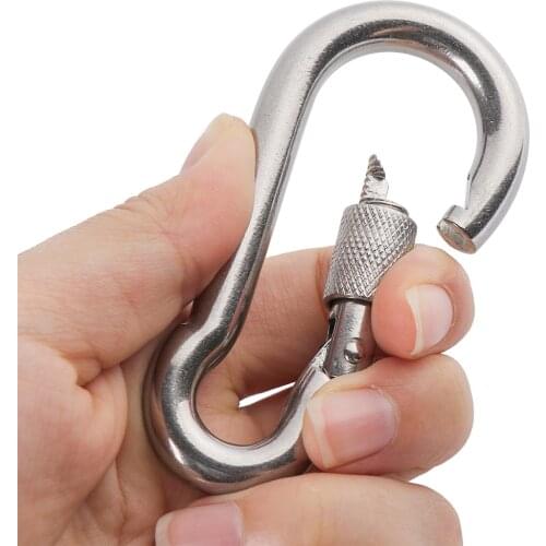 M4~M12 304 Silver Stainless Steel Lock Ring Safety Snap Hook Carabiner Spring Snap Quick Link Outdoor Climbing Gear Equipment
