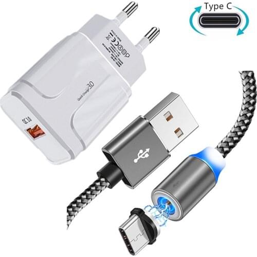 For Samsung galaxy S8 S9 S10 S10e A8 A9 2018 A3 A5 A7 2017 A50 A40 A30 A70 Magnetic Type C Charge Cable QC 3.0 USB Charger Kabel